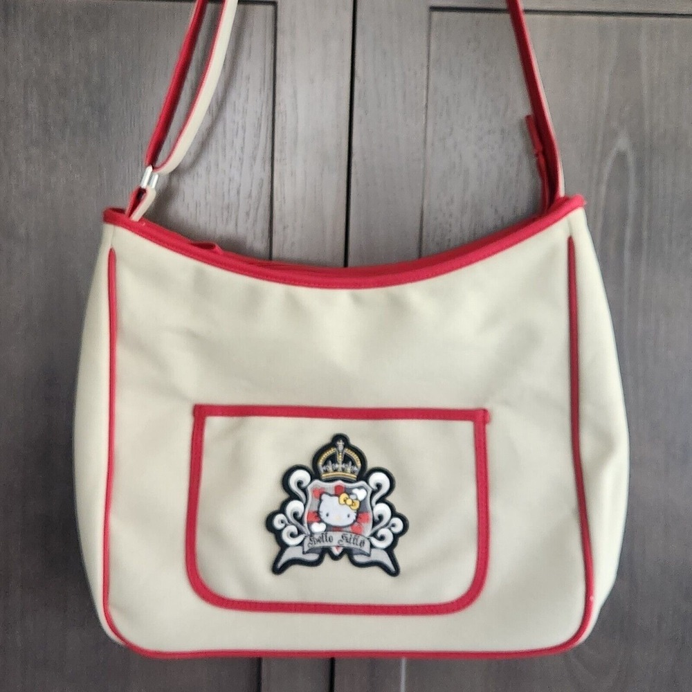 Vintage 2005 Hello Kitty Royal Crown Messenger Bag Sanrio Y2K Canvas Crossbody - Picture 2 of 16